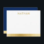 Navy Blue Gold Modern Bar Mitzvah Thank You Card<br><div class="desc">Bar Mitzvah and Bat Mitzvah Personalised Modern Thank You Note Cards with a simple and modern blue and gold border stripe and personalised name in a subtle unique fun font at the top. Coordinating items available in the Paper Grape Zazzle Designer Shop Bar Mitzvah Section. Edit the colours and fonts...</div>
