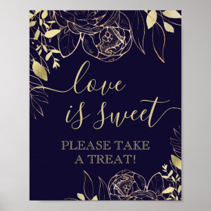 Navy Blue & Gold Modern Floral Sweet Favour Table Poster