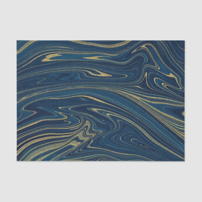 Navy Blue & Gold Modern Glam Marble Elegant Tissue Paper (Front)