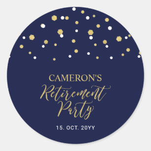 Navy Blue & Gold   Modern Retirement Party Favour Classic Round Sticker