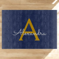 Navy Blue Gold Modern Script Girly Monogram Name