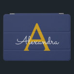 Navy Blue Gold Modern Script Girly Monogram Name iPad Pro Cover<br><div class="desc">Navy Blue and Gold Simple Script Monogram Name Laptop Case. This makes the perfect sweet 16 birthday,  wedding,  bridal shower,  anniversary,  baby shower or bachelorette party gift for someone that loves glam luxury and chic styles.</div>