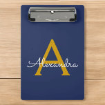 Navy Blue Gold Modern Script Girly Monogram Name Mini Clipboard<br><div class="desc">Navy Blue and Gold Name Planning Clipboard. This makes the perfect sweet 16 birthday,  wedding,  bridal shower,  anniversary,  baby shower or bachelorette party gift for someone that loves glam luxury and chic styles.</div>