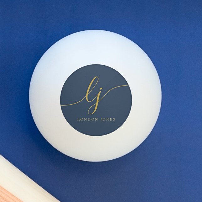 Navy Blue Gold Monogram and Name Personalised Ping Pong Ball (Creator Uploaded)