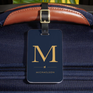 Navy Blue Gold Monogram Luggage Tag