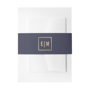 Navy Blue   Gold Monogram Wedding Invitation Belly Band