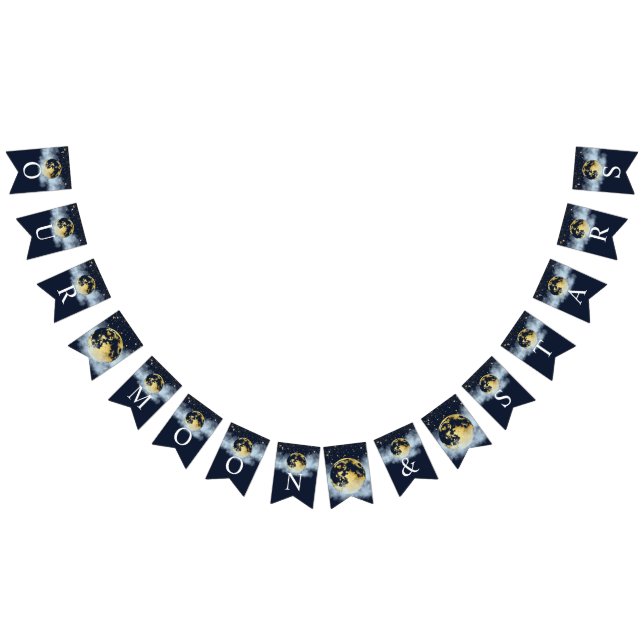 Navy Blue & Gold Moon and Stars Baby Shower Bunting (All)