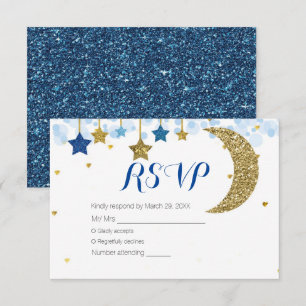 Navy Blue Gold Moon Baby Shower RSVP Card