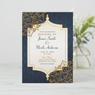 Navy Blue & Gold Moroccan Arabian Nights Wedding Invitation
