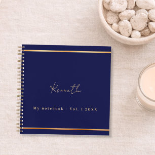Navy blue gold name script minimalist notebook
