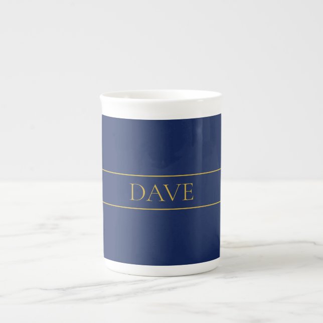 Navy Blue & Gold Name Surname or Business  Bone China Mug (Front)