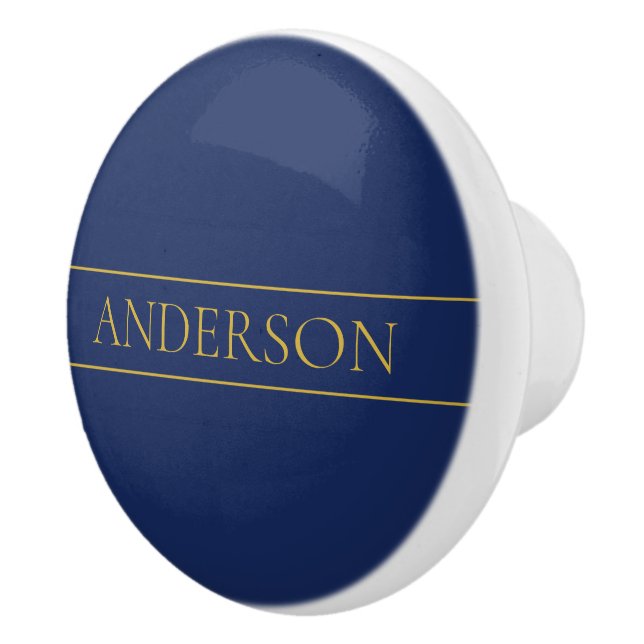 Navy Blue & Gold Name Surname or Business  Ceramic Knob (Right)