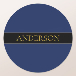 Navy Blue & Gold Name Surname or Business Classic Round Sticker