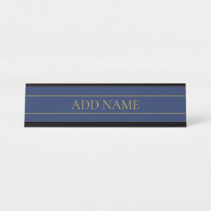 Navy Blue & Gold Name Surname or Business  Desk Name Plate