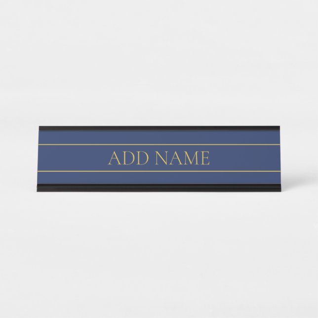 Navy Blue & Gold Name Surname or Business  Desk Name Plate (Front)