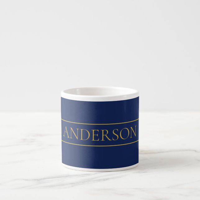 Navy Blue & Gold Name Surname or Business  Espresso Cup (Front)