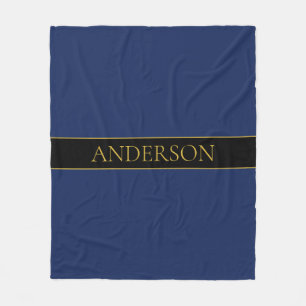 Navy Blue & Gold Name Surname or Business  Fleece Blanket