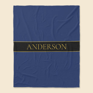 Navy Blue & Gold Name Surname or Business Fleece Blanket