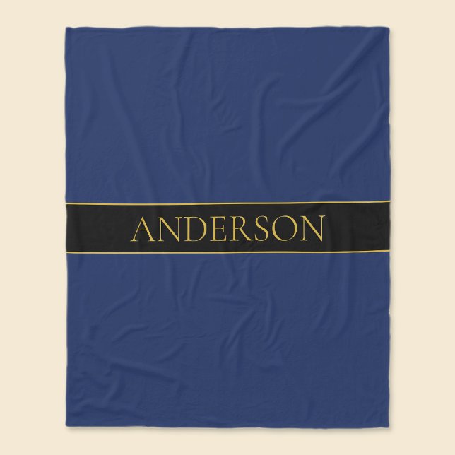 Navy Blue & Gold Name Surname or Business  Fleece Blanket (Creator Uploaded)