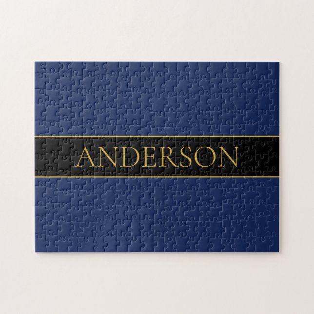 Navy Blue & Gold Name Surname or Business  Jigsaw Puzzle (Horizontal)