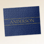 Navy Blue & Gold Name Surname or Business  Jigsaw Puzzle<br><div class="desc">Modern customisable design with your name or any other text,  edit as you like!</div>