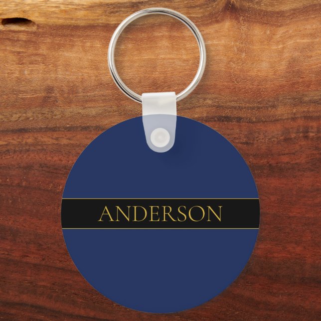 Navy Blue & Gold Name Surname or Business  Key Ring (Front)