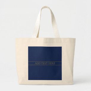 Navy Blue & Gold Name Surname or Business Large Tote Bag