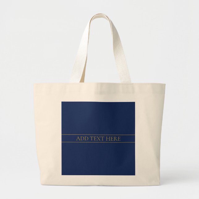 Navy Blue & Gold Name Surname or Business  Large Tote Bag (Front)