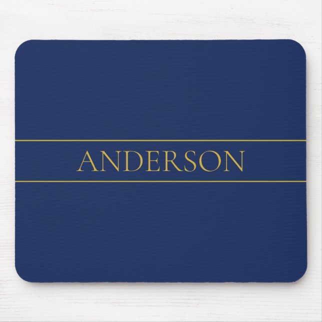 Navy Blue & Gold Name Surname or Business  Mouse Mat (Front)