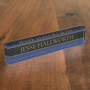 Navy Blue & Gold Name Surname or Business  Nameplate