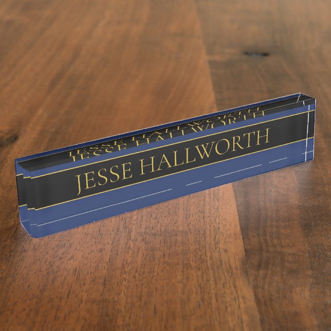 Navy Blue & Gold Name Surname or Business  Nameplate (Side)