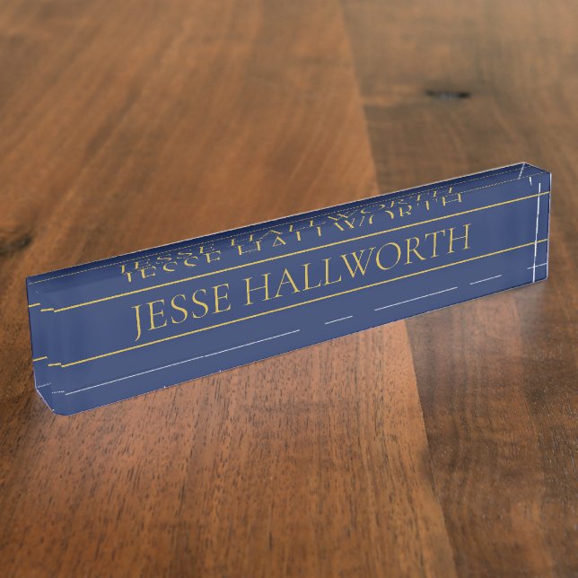 Navy Blue & Gold Name Surname or Business  Nameplate (Side)