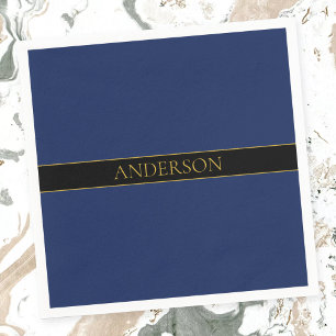 Navy Blue & Gold Name Surname or Business  Napkin
