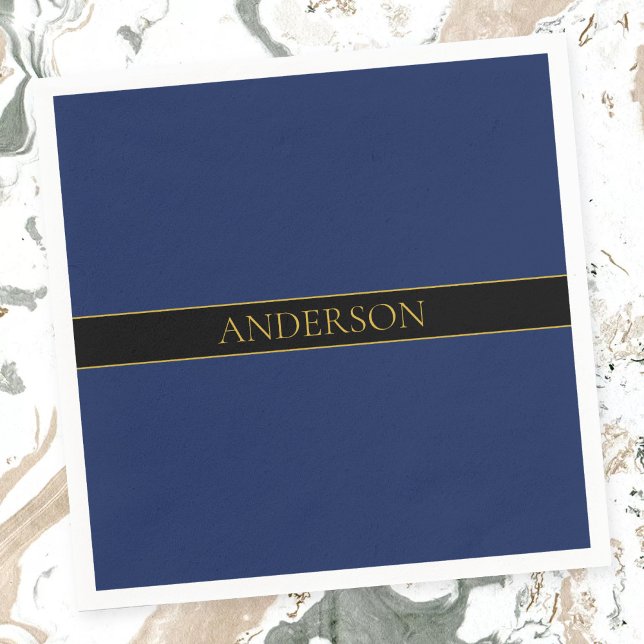 Navy Blue & Gold Name Surname or Business  Napkin (Creator Uploaded)