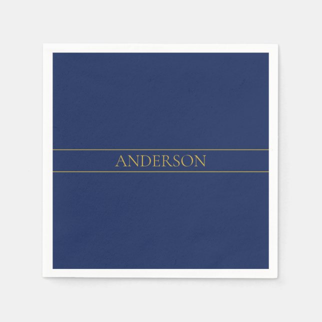 Navy Blue & Gold Name Surname or Business  Napkin (Front)