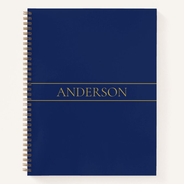 Navy Blue & Gold Name Surname or Business  Notebook (Front)