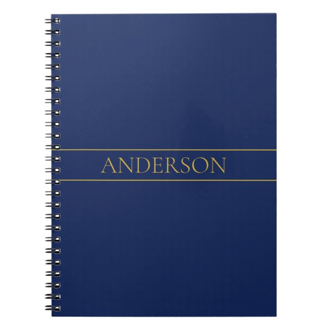 Navy Blue & Gold Name Surname or Business  Notebook (Front)