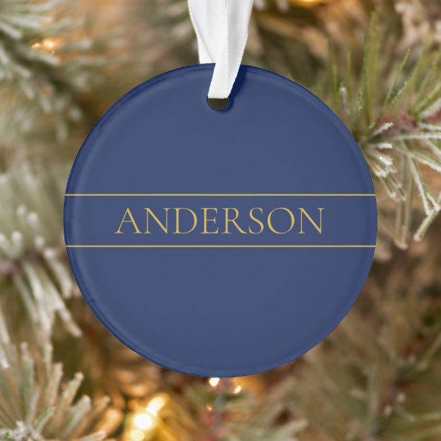 Navy Blue & Gold Name Surname or Business  Ornament (Tree)