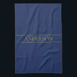 Navy Blue & Gold Name Surname or Business  Tea Towel<br><div class="desc">Modern customisable design with your name or any other text,  edit as you like!</div>