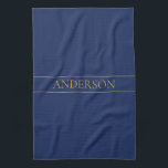 Navy Blue & Gold Name Surname or Business  Tea Towel<br><div class="desc">Modern customisable design with your name or any other text,  edit as you like!</div>