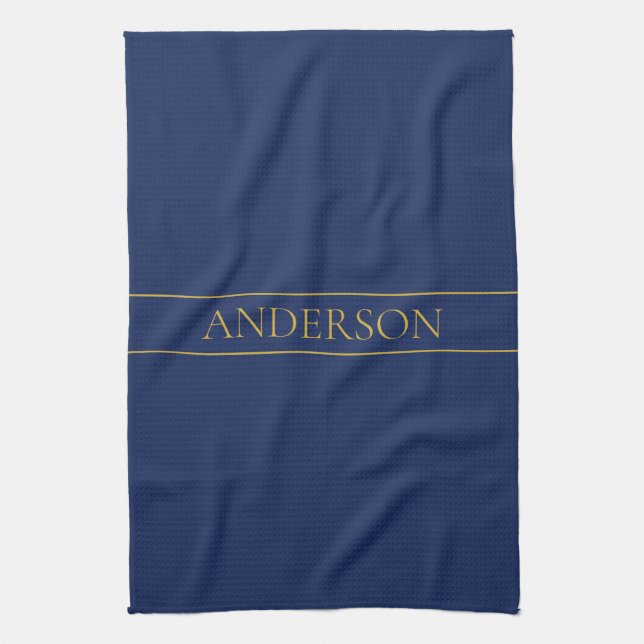 Navy Blue & Gold Name Surname or Business  Tea Towel (Vertical)