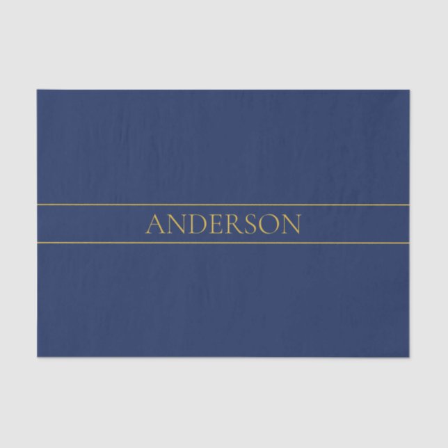 Navy Blue & Gold Name Surname or Business  Tissue Paper (Front)