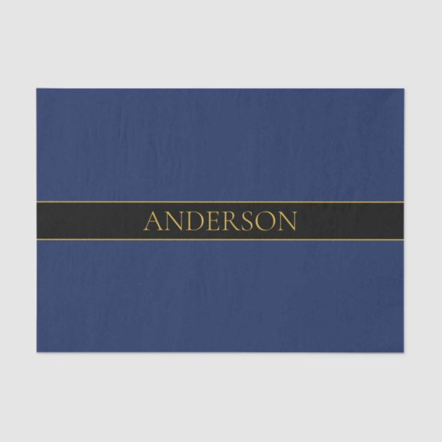 Navy Blue & Gold Name Surname or Business  Tissue Paper (Front)