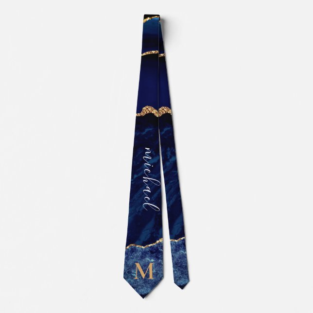 Navy Blue Gold Neck Tie Personalized Name Letter (Front)
