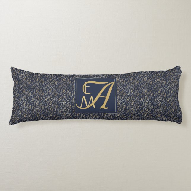 Navy Blue Gold Newly Weds Wedding Monogram Decor Body Cushion (Front)