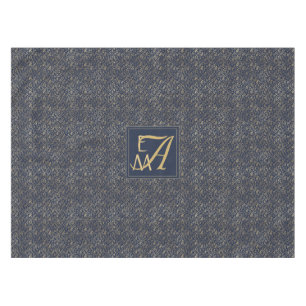 Navy Blue Gold Newly Weds Wedding Monogram Decor Tablecloth