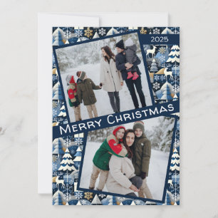 Navy Blue Gold Nordic Christmas Forest Holiday Card
