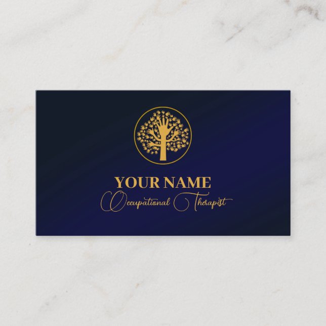 Navy Blue Gold Occupational Therapist Business Car Business Card (Front)