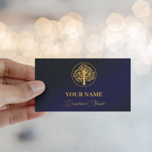 Navy Blue Gold Occupational Therapist Business Card