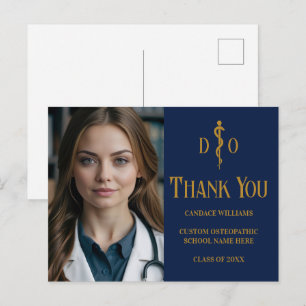 Navy Blue Gold Osteopathic Doctor Photo Thank You Postcard